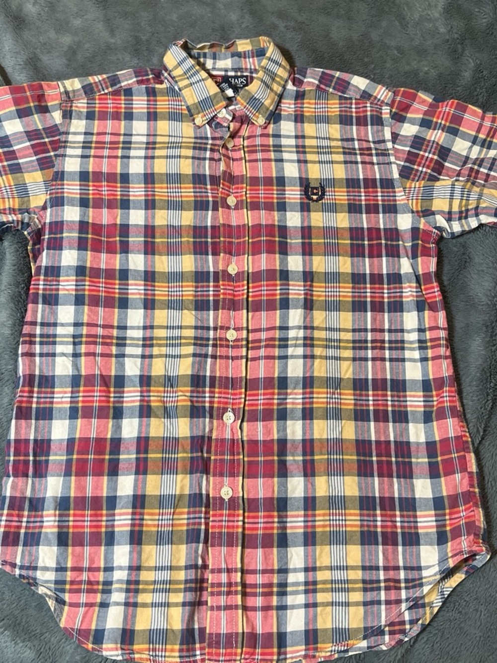 Chaps Men's Plaid Button-Down Shirt in Red, Blue & Yellow